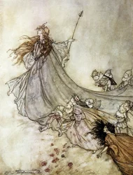 Titania de koningin van de feeën. Illustratie door Arthur Rackham voor De Droom van een Zomernacht door William Shakespeare