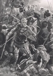 Hendrik V en de hertog van Alençon bij de Slag bij Agincourt, 25 oktober 1415, illustratie uit 
