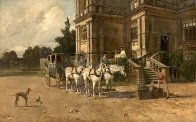 Vooraanzicht van Wollaton Hall, Nottingham met paard en wagen, ca. 1880-1906