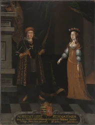 Albert III van Saksen, bekend als de Onverschrokkene en Sidonie de Boheme (Zdena de Podebrady) (olieverf op doek)
