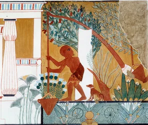 Kunst Egypte: een shadouf bij de put. Fac simile gereproduceerd uit de tombe van d