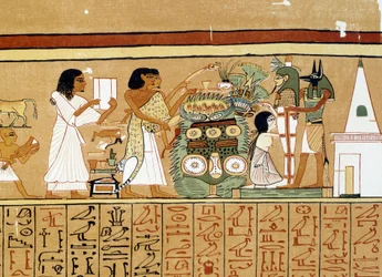 Kunst Egypte: de mummie van de overledene krijgt de laatste verzorging.