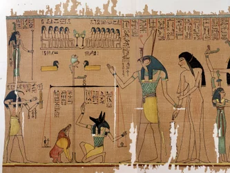 Kunst Egypte: het gewicht van de ziel - De goden Anubis en Thot. Anhai Simile College