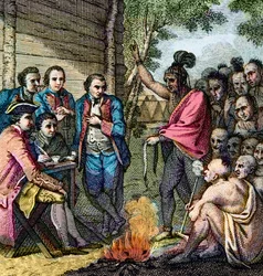 De raad van de Britse generaal Henry Bouquet met de Indianen tijdens de oorlog van Pontiac