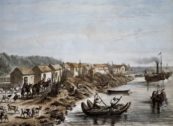 Chili (1854). Haven van Huasco. Lithografie.