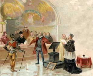 Galilei voor het Heilig Officie in het Vaticaan in 1632 (afdruk)
