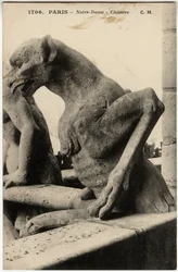 Waterspuwer of chimère van de kathedraal Notre Dame de Paris gebouwd tussen 1163 en de 14e eeuw - Ansichtkaart, Selva collectie