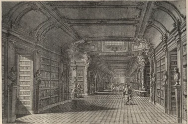 Interieur van de oude bibliotheek van Saint Genevieve (Sainte Genevieve) in de 18e eeuw-