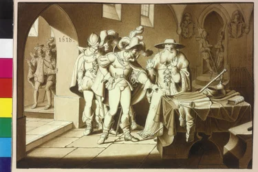 Koning Ferdinand II en aartshertog Maximiliaan