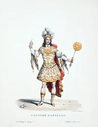 Voorstelling van koning Lodewijk XIV die Apollo vertolkt in het ballet 