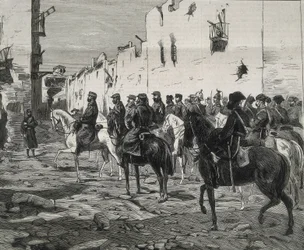 Spanje. De Eerste Republiek (1873-1874). Kanton Cartagena. Generaal Jose Lopez Dominguez in Cartagena na de capitulatie van de kantonalisten. Afbeelding gepubliceerd in 