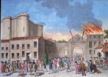 Bestorming van de Bastille door een menigte op 14 juli 1789, in de Franse Revolutie