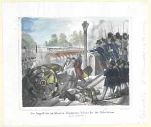 De aanval van het k. k. Infanterieregiment Nassau bij de Taborbrücke op 6 oktober 1848