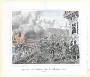 De brand van de Nothbrücke bij de Rothenthurm bastion in oktober 1848