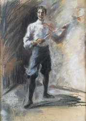 De schermmeester Weisi, door Arturo Rietti, pastel op papier, Italië, 20e eeuw