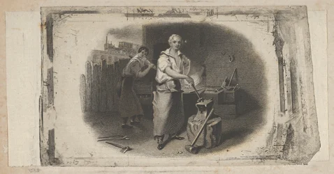 Bankbiljet vignet met een smid en smederij, ca. 1824-37