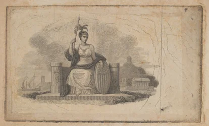 Bankbiljet vignet met vrouwelijke figuur die Amerika vertegenwoordigt, ca. 1824-37