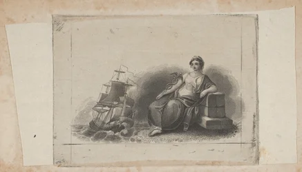 Bankbiljet vignet met vrouwelijke figuur die maritieme handel vertegenwoordigt, ca. 1824-37