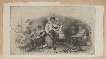 Bankbiljet vignette met figuren van verschillende leeftijden, die de stadia van het leven vertegenwoordigen, ca. 1824-37