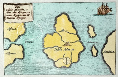 Kaart van het legendarische eiland Atlantis - uit de Mundus Subterraneus van Athanase Kircher