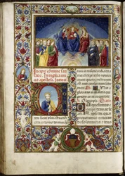 Missaal van Thomas James: hemels paradijs, met een initialenafbeelding van Sint Pieter.