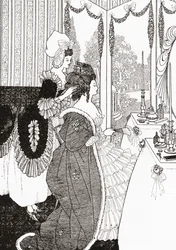De Toilette na Aubrey Beardsley. Uit Illustrierte Sittengeschichte vom Mittelalter bis zur Gegenwart door Eduard Fuchs, gepubliceerd in 1909.