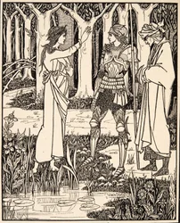 De Vrouwe van het Meer vertelt Arthur van het Zwaard Excalibur,1894 (gravure)