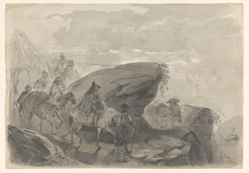 Landschap met een stoet reizigers