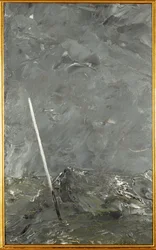 Stormachtige zee (olieverf op papier)