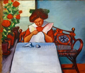Grete Thuar aan de tafel