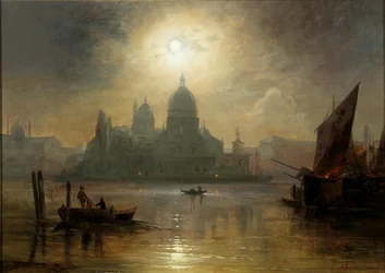 Venetië, een maanverlichte nacht boven de Santa Maria della Salute