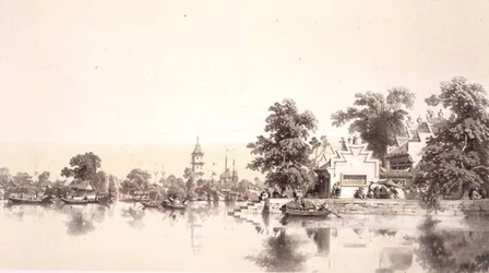 Tempel, Pagode en Dorp aan het Macao-Canton Kanaal, plaat 22 uit 