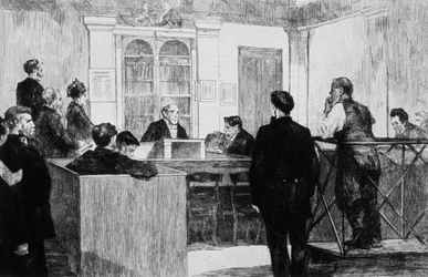 Bow Street Police Court Hall in Londen in 1884