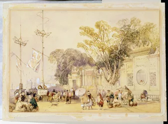 Dorpsplein in de Baai van Hong Kong, plaat 5 uit 