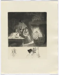 Frédéric Mistral: Mémoires et Recits van Frédéric Mistral: familiescène/buste van drie figuren (inzet na p. 48)