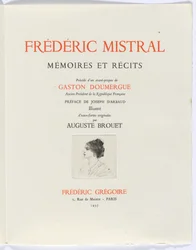 Frédéric Mistral: Mémoires et Recits van Frédéric Mistral: titelpagina, buste van vrouw in profiel