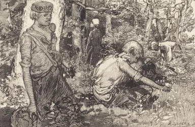 Verzameling van meiklokjes La cueillette du muguet, 1908