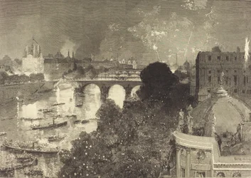14 juli. Verlichting van de Seine van de Pont Neuf tot de Pont au Change, 1882.