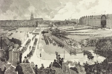 De militaire eerbetonen aan het stoffelijk overschot van admiraal Courbet, 1885