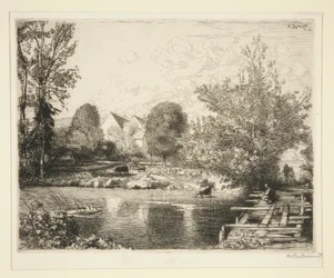Oude voetbrug, oevers van de kleine Morin
