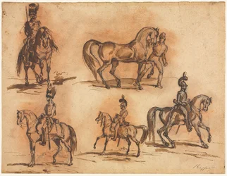 Vijf Ruiterstudies: Cavaleristen, midden 19e eeuw