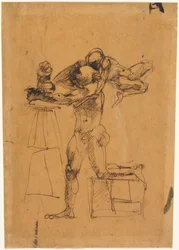 De genialiteit van de beeldhouwer, ca. 1880-83 (pen en bruine inkt)
