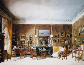 Woonkamer van Hertogin van Berry in Tuilerieën, aquarel door Garnerey Auguste (1785-1824), Frankrijk