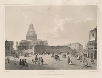 Bouwwerk in 1838 Uit: De Bouw van de Sint-Isaac Kathedraal