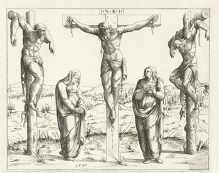 Christus aan het kruis en Maria en Johannes