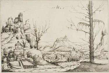 Landschap met een fort op een heuvel