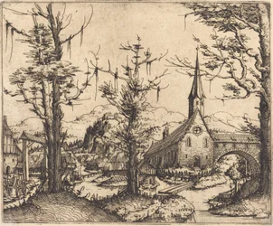 Landschap met een dorpskerk