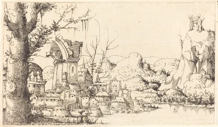 Rivierlandschap met de Verleiding van Christus