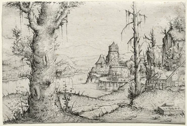Rivierlandschap met grote boom links, 1546