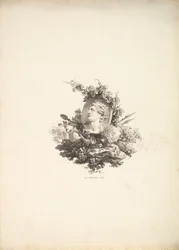 Vignet met het hoofd van Bacchus op een kornalijn, Tome I, Pagina 242, uit Beschrijving van..., 1778-80